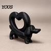 Dachshund Dog Statue 3D Printed Heart Ornament, Creative Statue, Cute Handmade Style Home Accessories Romantic Love Animal Figurine for Office