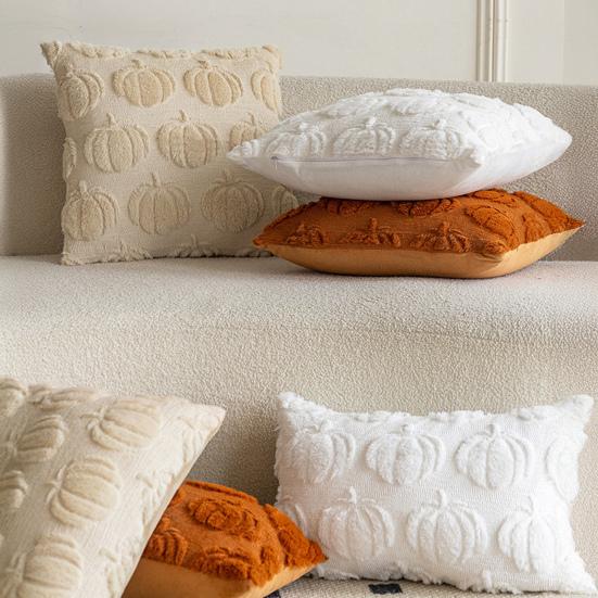 Pumpkin Pattern Pillowcase Solid Color Hide Zipper Soft Wool Velvet Pillow Case Halloween Cushion Cover Home Decor