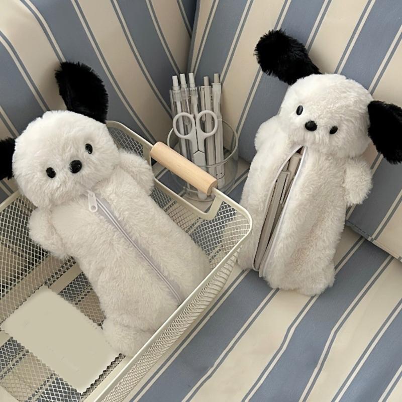 Comfortable Plush Dog Pencil Bag With Example Storage Space Simple Substance Immediate Ending Perfect For Classroom Office Travel Use