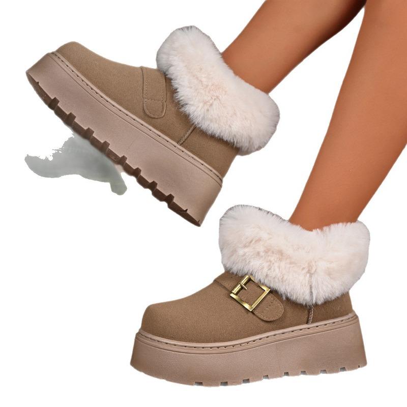 Große Größe Dicksohlige Schneestiefel für Damen Herbst und Winter neu gefüttert und verdickt lässig vielseitig kurzer Schaft Wolle Baumwollschuhe