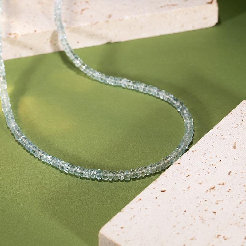 Natural Aquamarine Beaded Necklace Women'S S925 Sterling Silver Accessories Xiaohongshu Wechat Channels Color Treasure Jewelry