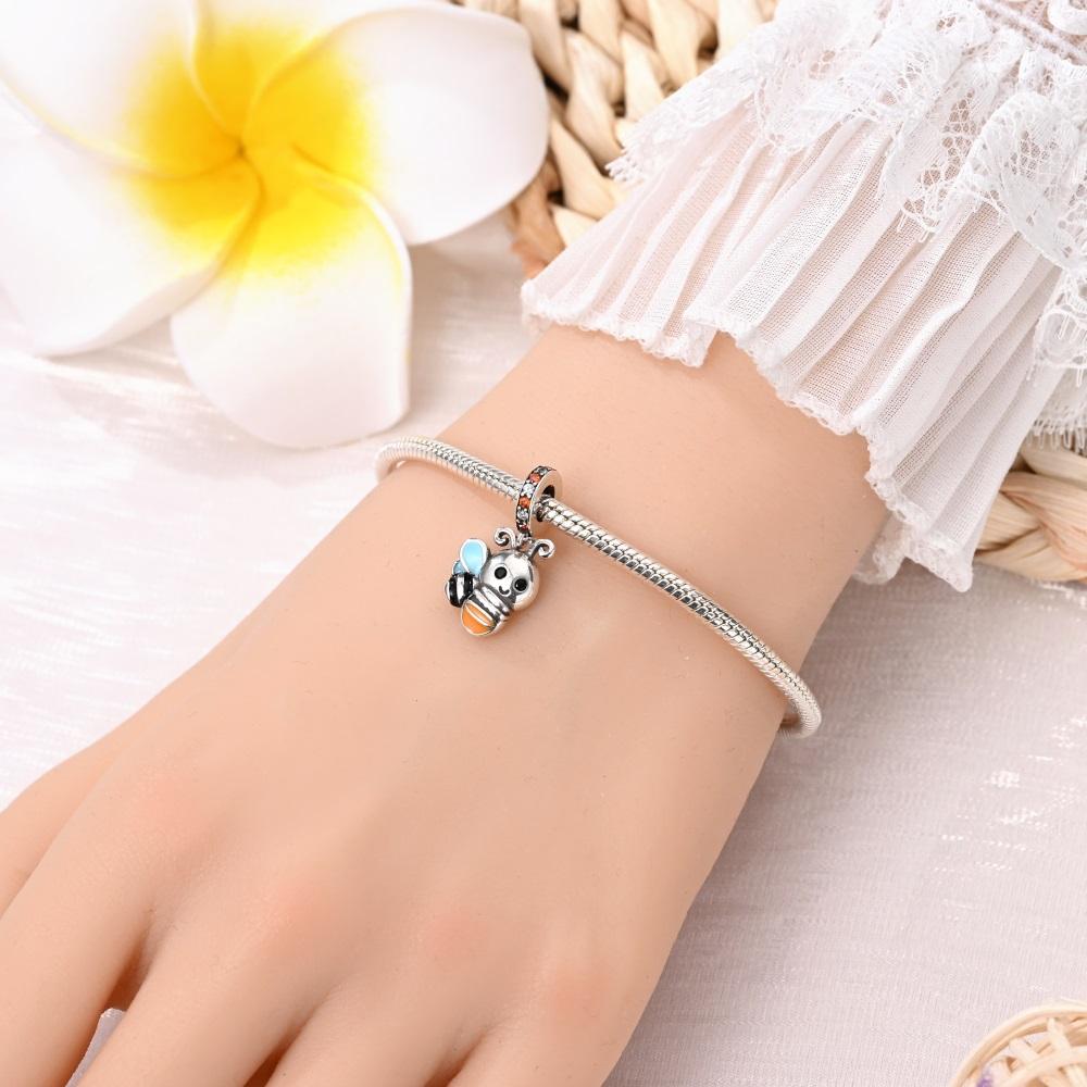 Creative Copper Metal Colorful Cute Bee Charm Bead Component Compatible With Bracelet High Quality Fine Jewelry Women's Outing Trendy Fashion High