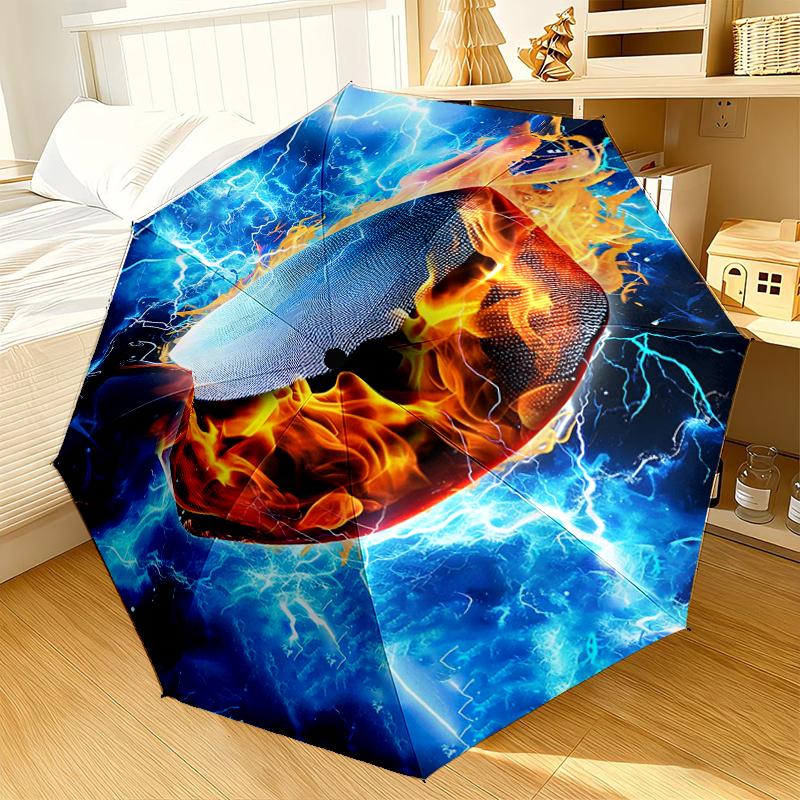 Soccer Ball In Blue Flames Umbrella 8-Frame for Travel, Camping, Casual Lightweight Portable Umbrella, Essential for Every Family Holidays Gift
