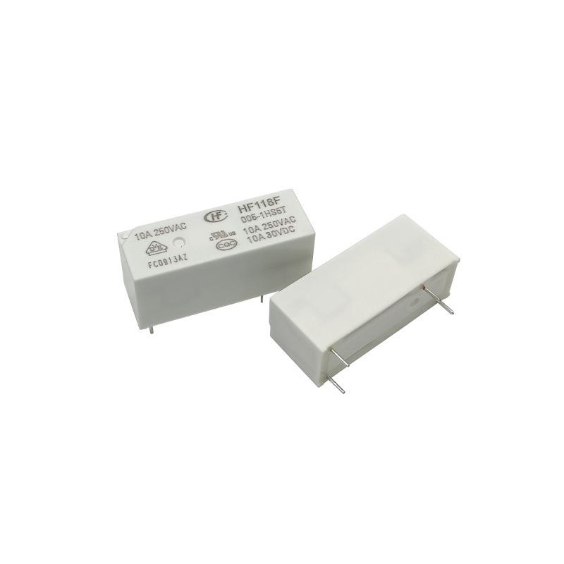 

Hongfa Relay HF118F Series: HF118F-005-1HS5T and HF118F-012-1HS5T, 10A, 4-Pin, Normally Open. HF118F-005-1HS5T