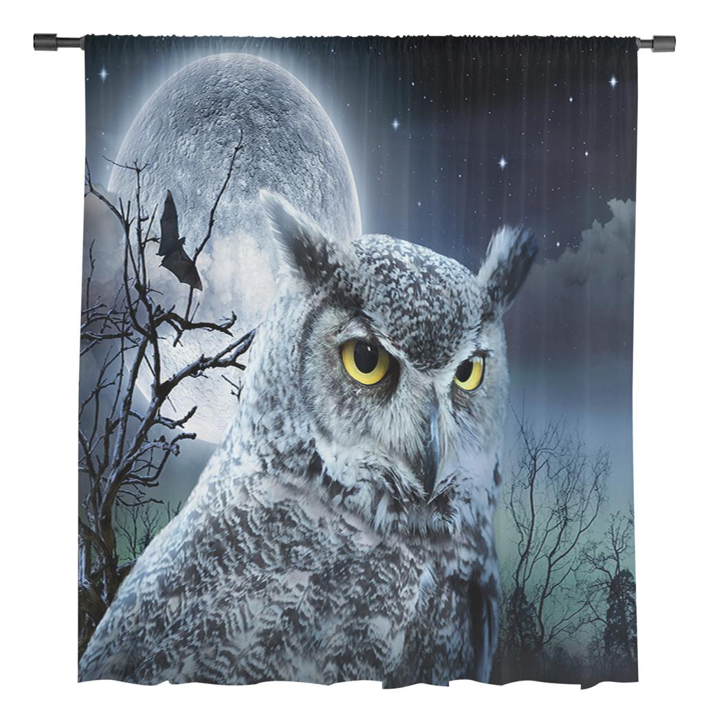Moon Owl Bat Night Spooky Forest Chiffon Sheer Curtains for Living Room Bedroom Home Decor Window Voile Tulle Curtain Drapes