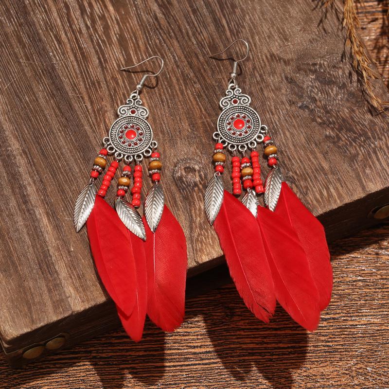 Boho-Feder-Quastenohrringe - Ethnischer Yunnan-Tourismus-Bestseller