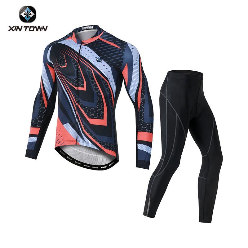 XINTOWN Mens Cycling Long Jersey Set Blue Emperor Road Bike Racing Suit Breathable