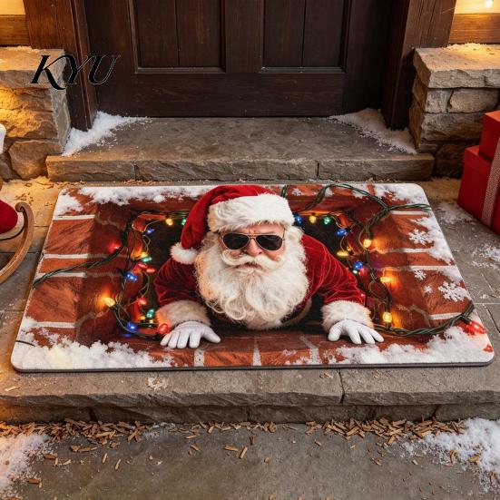 Winter Snowman Welcome Rug 3D Christmas Entrance Rug, Santa Claus Floor Mat, Non-slip Non Slip Washable Door Mat Festive for Front Bathroom