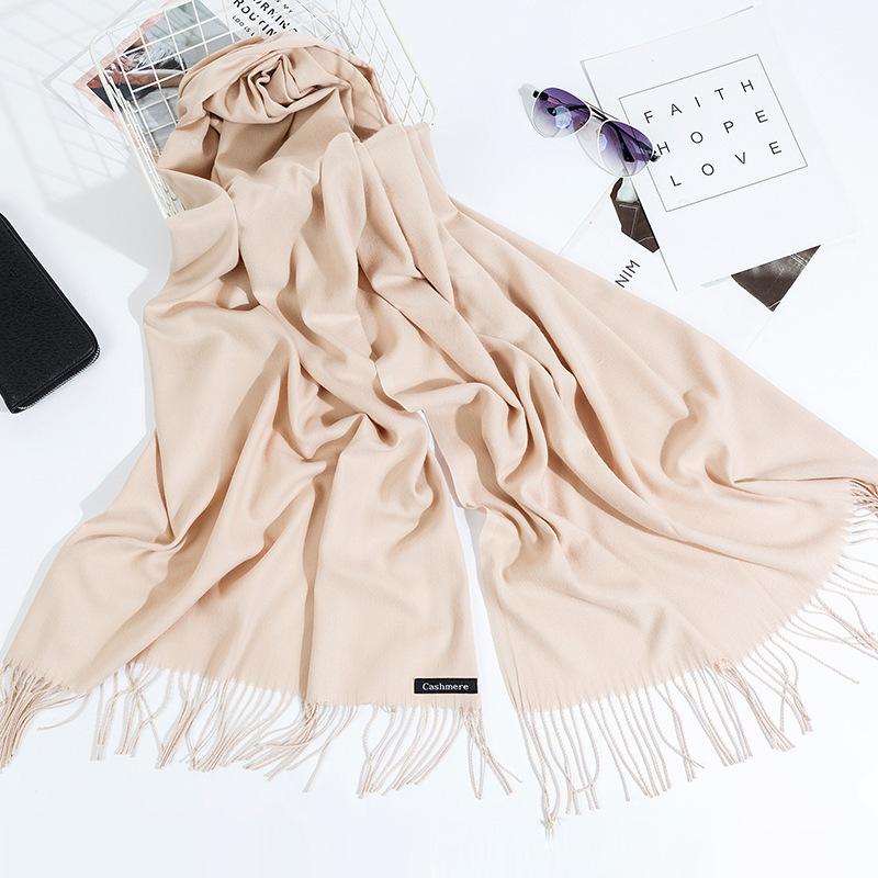 Otoño E Invierno Nuevo Bufanda de Cachemira para Mujer Color Sólido Imitación Cachemira Bufanda de Punto Gruesa Bordada Cachemira Chal