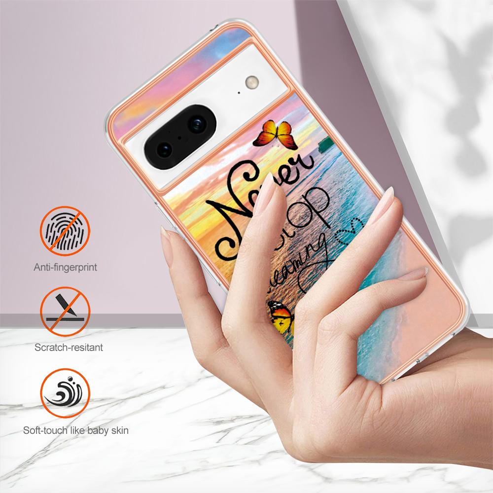 For Google Pixel 8 Case with IMD Marble Flower Pattern TPU Mobile Back Cover