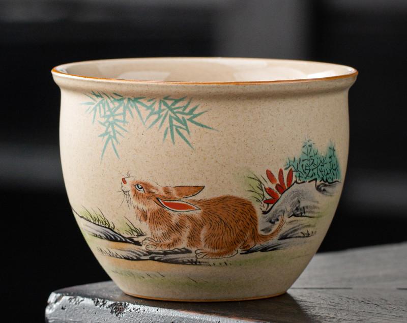 1 Pc Chinese Vintage Coarse Pottery Tea Cup Handmade Zodiac Ceramic Tea Bowl Household Teaware Personal Master Teacup 150ml