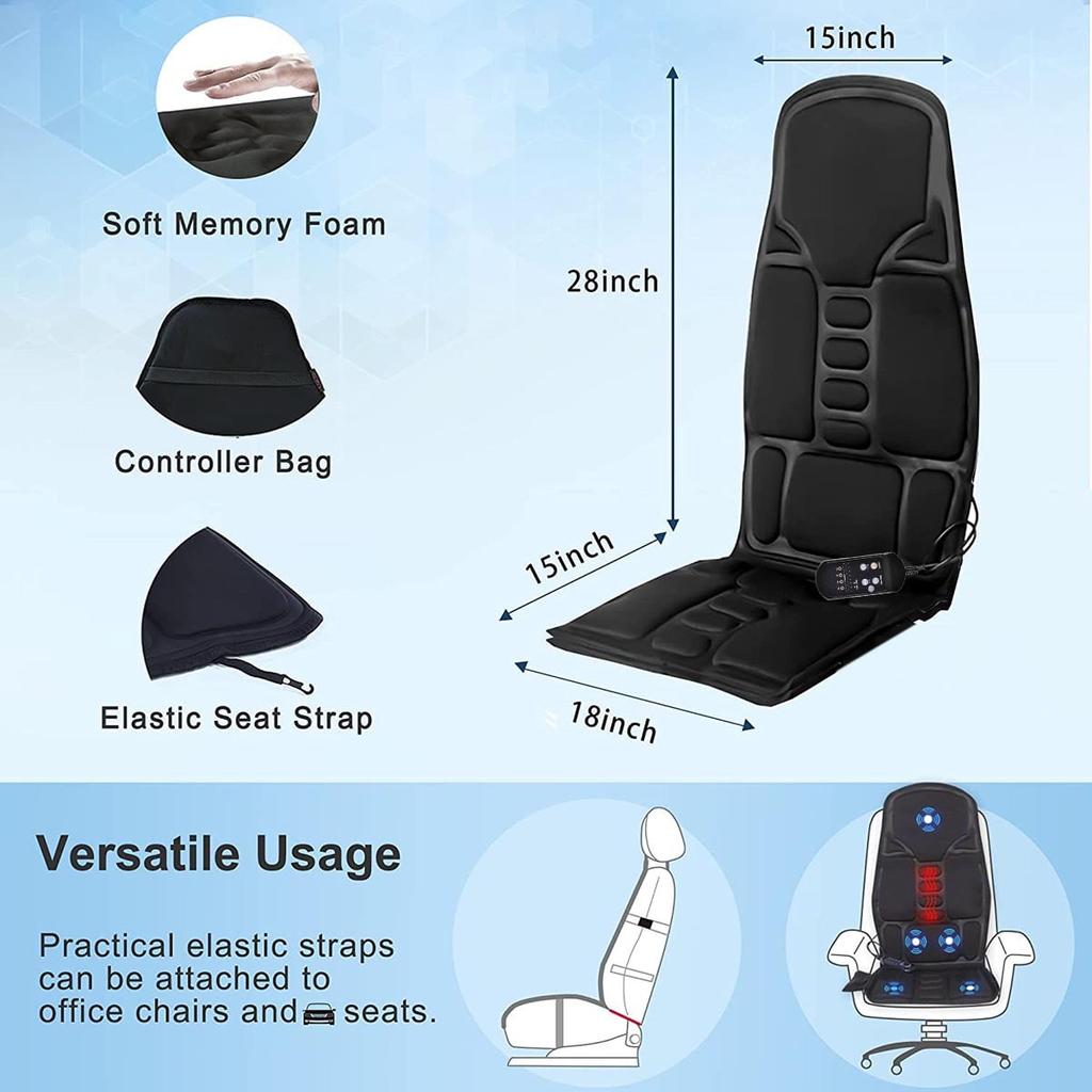 "Vibration Back Massage Mat with Heat, Back Massage Cushion Seat Massager for Chair with 5 Vibrating Modes for Home Office Use"