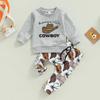 Kleinkind Baby Jungen Herbst Winter Outfits Kuh Print Sweatshirt Tops Casual Hosen 2-teiliges Kleidungsset