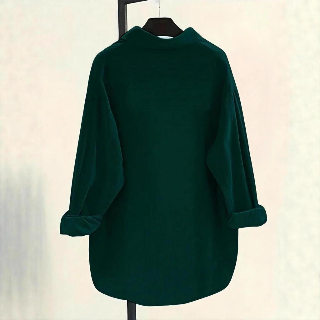 Autumn/Winter Plus Size Versatile Solid Color Long Sleeve Shirt - Korean Style