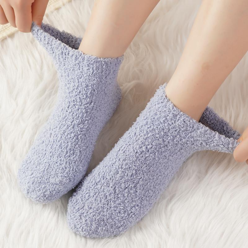 New Women's Slouch Socks Women Thickened Coral Fleece Warm Indoor Floor Silicone Non-slip Invisible Cotton Boat Socks