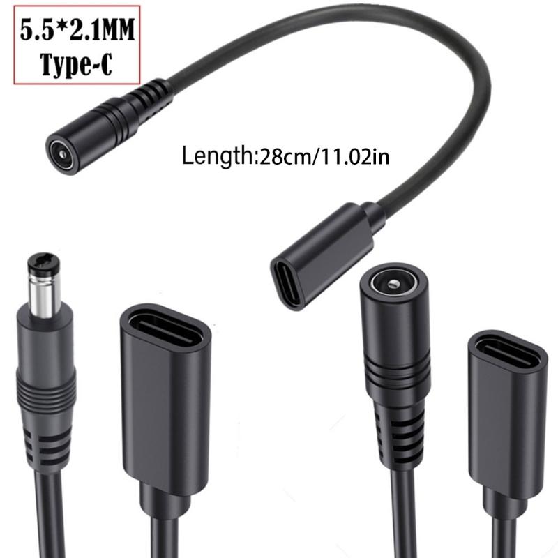 9.8inch Type C Female to 5.5mmx2.1mm Female/Male Adapter Cable USB C to DC5521 Connectors Power Cord Converter Line