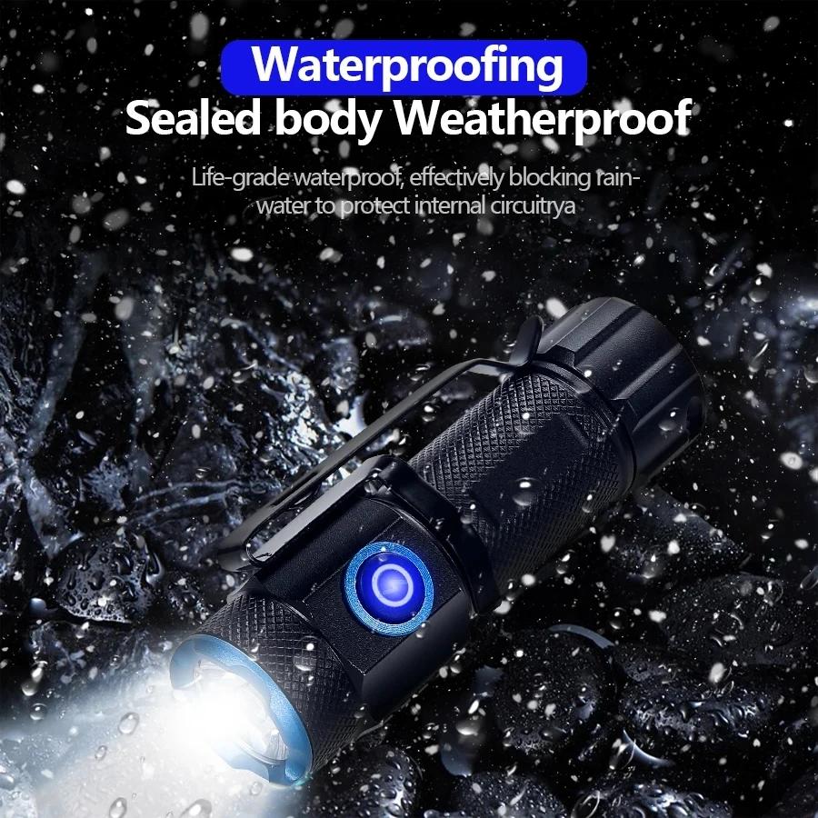 Ultra Strong LED Flashlight USB Rechargeable Tail Magnet Repair Work Light Waterproof Outdoor Camping Fishing Lighting Lantern