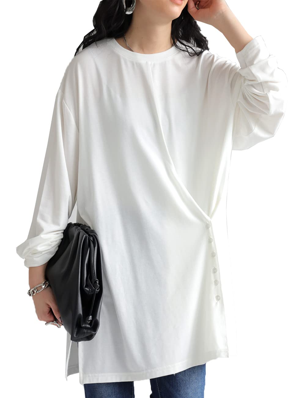 

Прохладная на ощупь защита от УФ-лучей для долгой носки Свободный размер [antiqua] [Antica] многофункциональная футболка женская, рукава, LA-00024, 03, молочно-белый