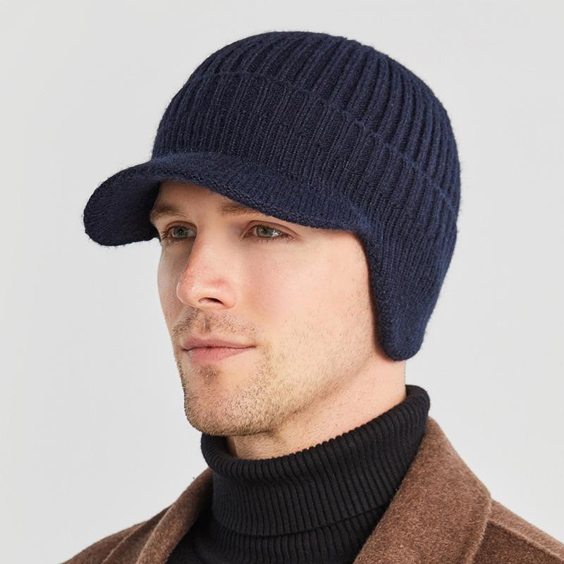 WTEMPO Men's Warm Knitted Outdoor Plush Peaked Caps Autumn Winter Windproof Cold-proof Versatile Ear Protection Hats