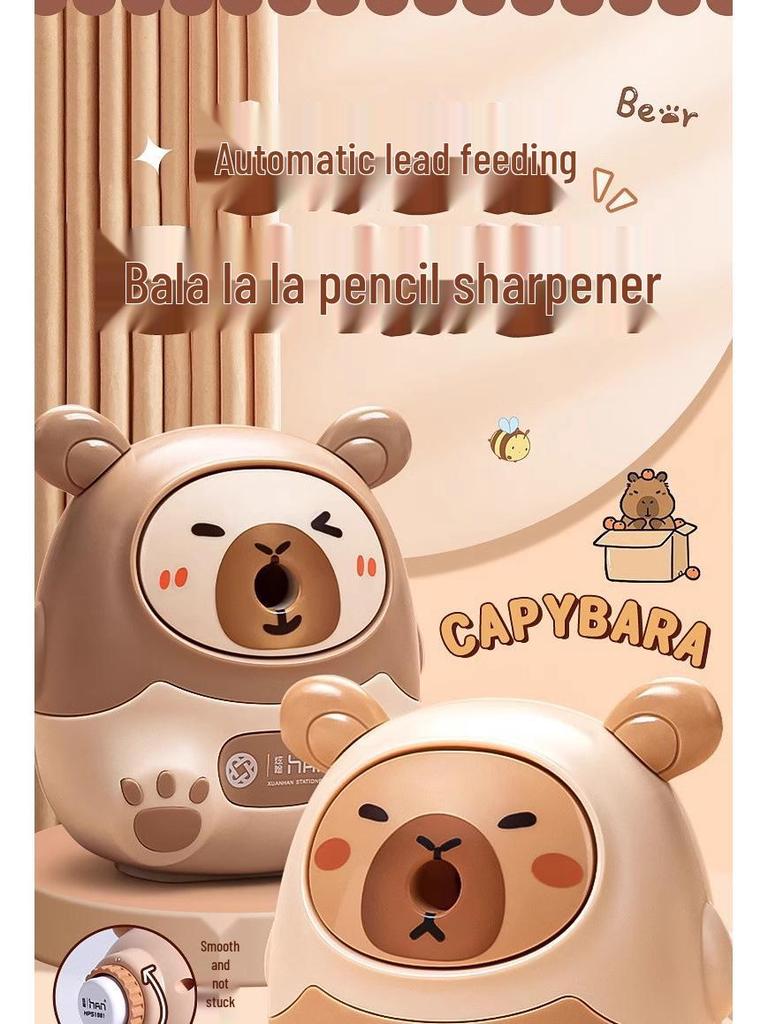 Capybara Cartoon Automatic Hand-Cranked Pencil Sharpener for Students