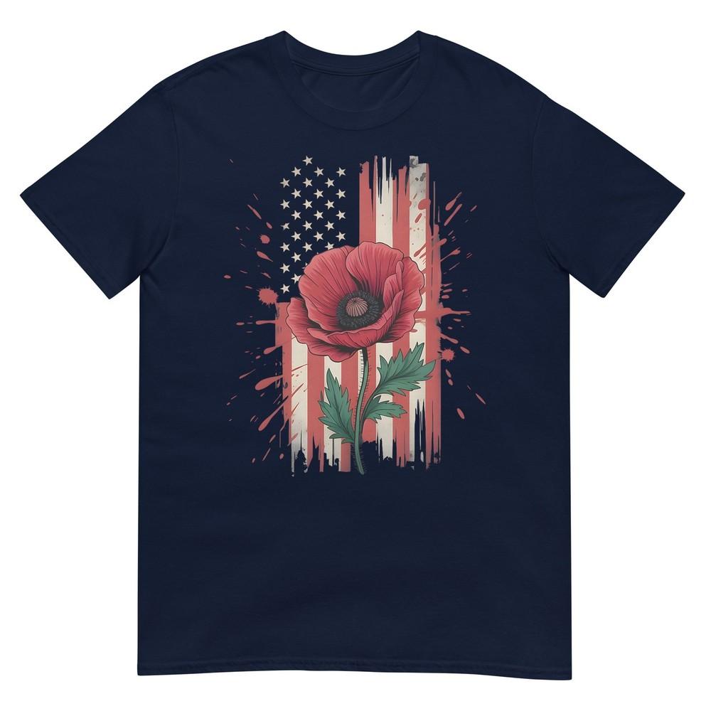 Veterans Day Usa Memorial Day Red Poppy Flower Military TShirt S