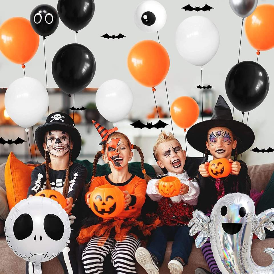 Halloween ballonnen krans boog set met zwarte en oranje kleurrijke confetti oogbol ballonnen geschikt voor Halloween huisdecoratie