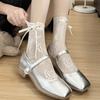 Lolita Jk Sweet Strap Bow Lace Socks Women Sexy Hollow Out Fishnet Flower Mesh Breathable Sock Rose Pattern Princess Short Socks