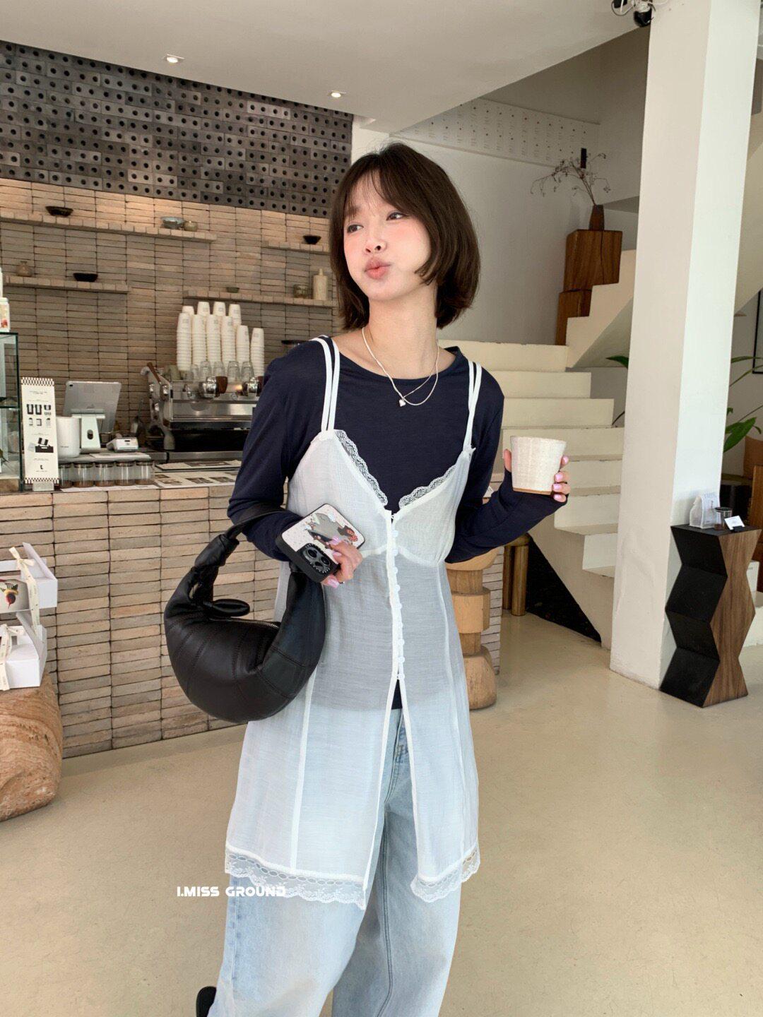 I MISS2026 Spring Elegant Lace-Trim V-Neck Double Strap Camisole One Size