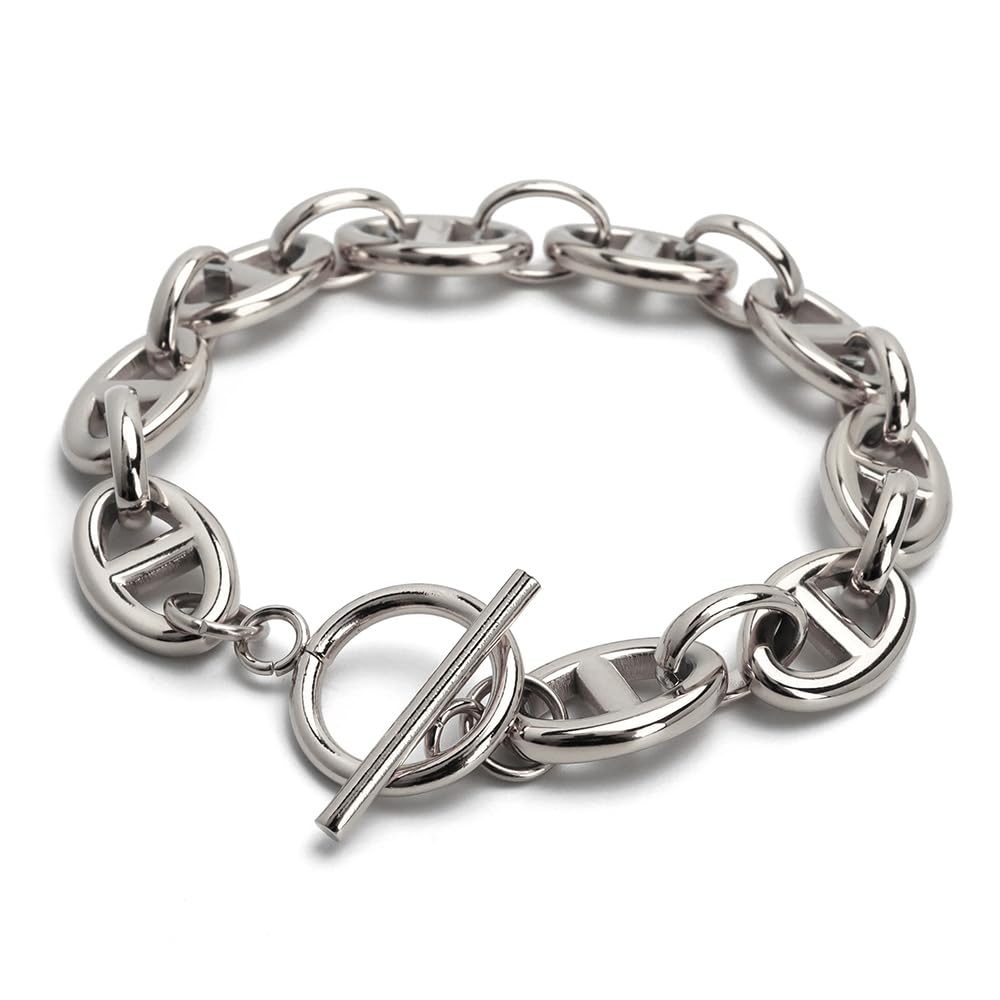 

Stainless steel anchor chain mantel hypoallergenic [Silver KYASYA] bracelet, bracelet, 10mm, gold, silver, chain, anchor, popular, trendy,