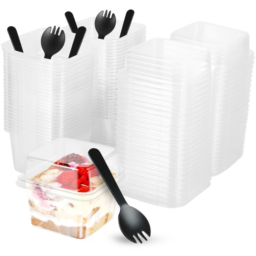 50Pcs Plastic Dessert Cups with Lids 8oz Reusable Cupcake Container Clear Square Single Dessert Box Sealed Cake Storage Box