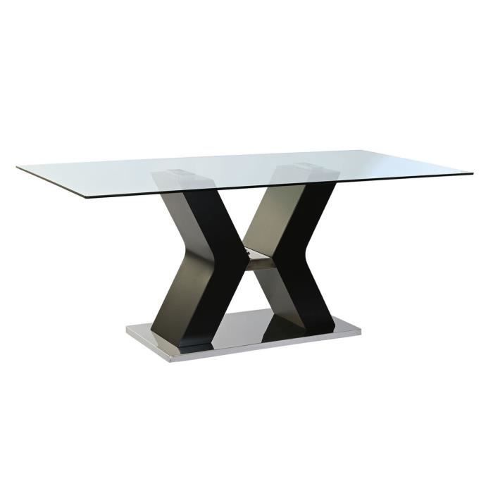 Table de salle à manger - Noir - Verre trempé - MDF - 180x90x76 cm - Contemporain