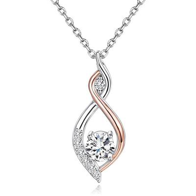 Collier Pendentif Infini en Cristal Blanc Zircon Pierre Luxe Vintage Couleur Argent Mariage Pour Femmes