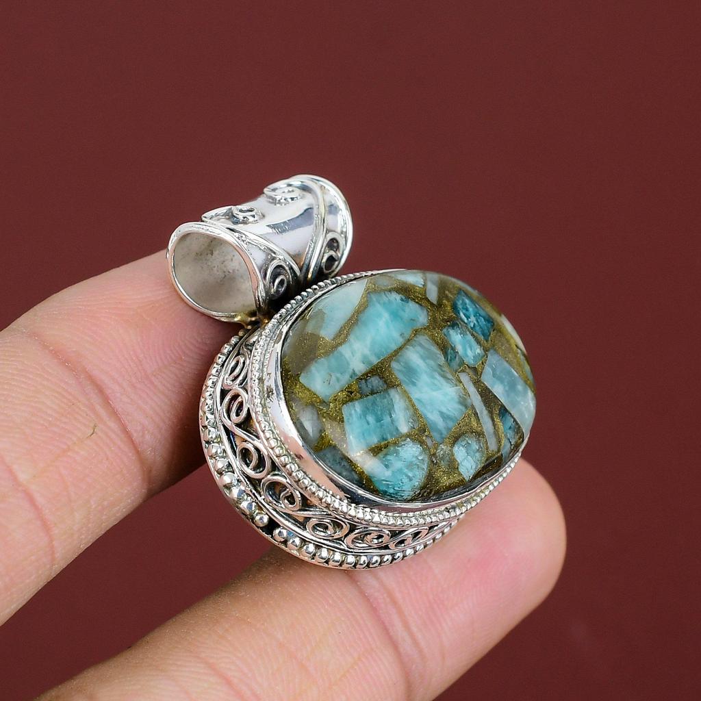 Copper Amazonite Pendant 925 Sterling Silver Pendant Wonderful Vintage Pendant Amazonite Gemstone Jewelry Handmade Pendant Anniversary Gifts