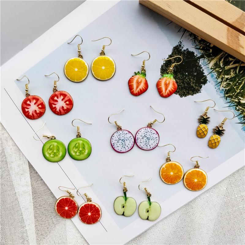 Süße Mode Früchte Wassermelone Erdbeere Anhänger Hängende Ohrringe für Damen Süße Kiwi Zitrone Orange Tropfenohrringe Mädchen Schmuck
