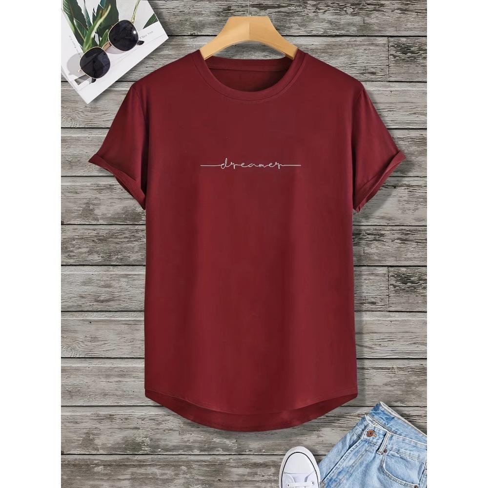 Herren Buchstaben Grafik Gebogener Saum T-Shirts Lässig Sportlich Locker Rundhals Kurzarm Tees Top Sommerkleidung