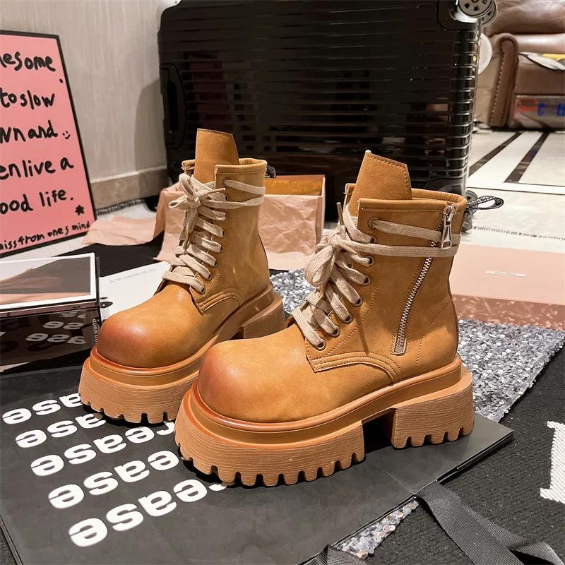 Stivali da Donna Ort Nuovi Sle Thi Bot Rialzanti Moto Testa Grande Retro Workwear Stivali Western Stivali Gialli