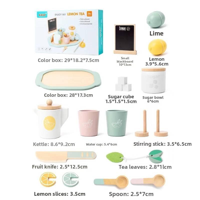 

Kids Lemon Tea Set Toy With Wooden Kitchen Accessories For Imaginative Play