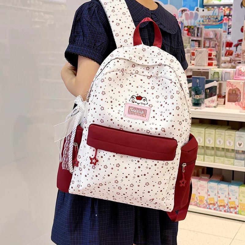 Schoolbag New 1011 College Style Backpack Light and Cute Junior High School High School Students Sweet Stars High Value Backpack