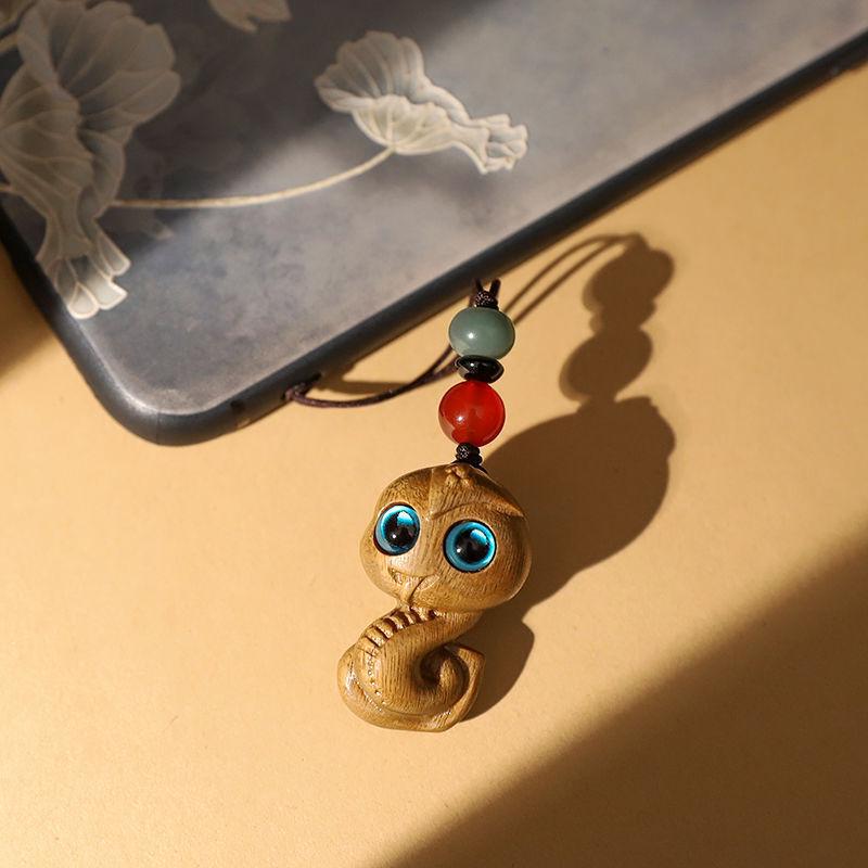 Green Sandalwood Zodiac Snake Keychain Pendant for Men and Women