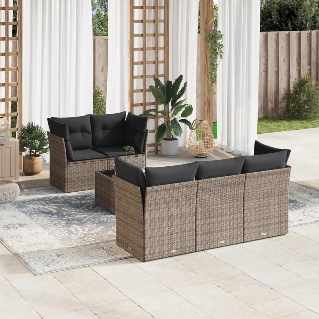 Vidaxl 6-Cz. Garden Furniture Set With Cushions, Grey, Poly Rattan