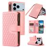 For iPhone 17 Pro Case 9 Card Slots Rhombus Design Leather Phone Cover with Wrist Strap