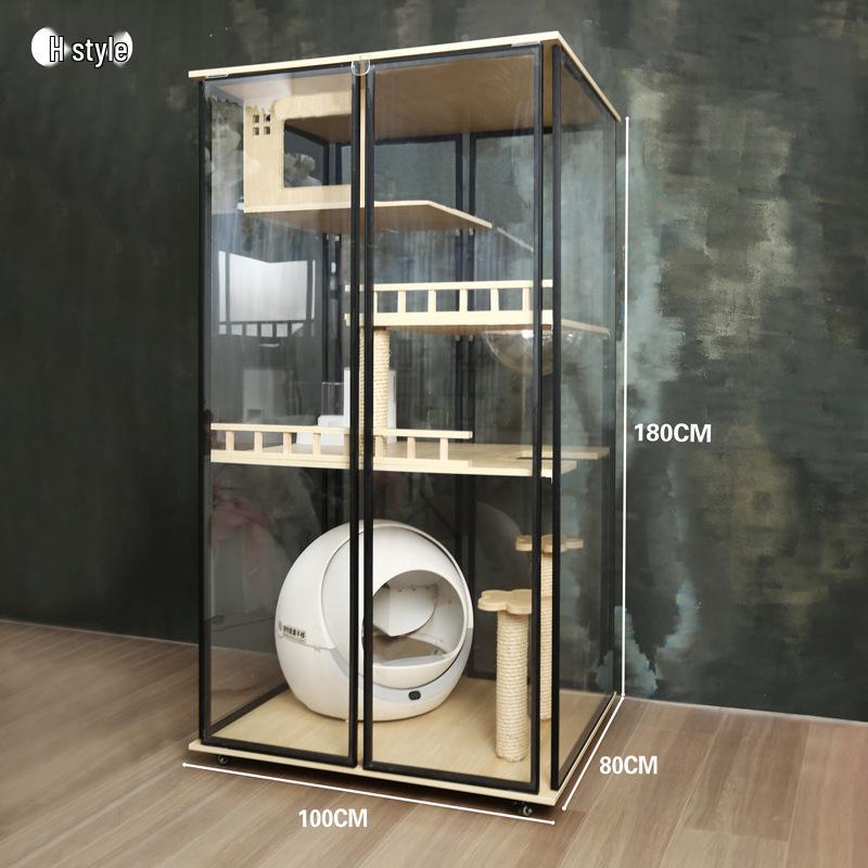 Transparent Three-Layer Luxury Indoor Cat Villa with Spacious Wood Design