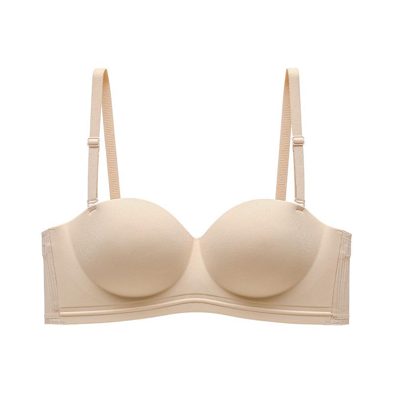 New Solid Color Seamless and Comfortable Half Cup Peach Gathering Anti-sagging Without Steel Ring Support