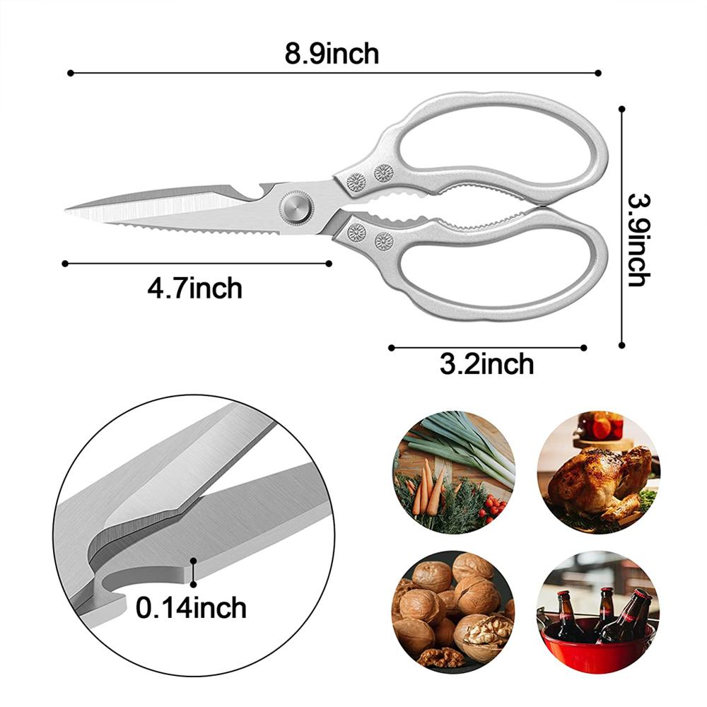 New Professional Stainless Steel Kitchen Scissors with Aluminum Alloy Handle - Perfect for Cutting Chicken Bones Meat Fish