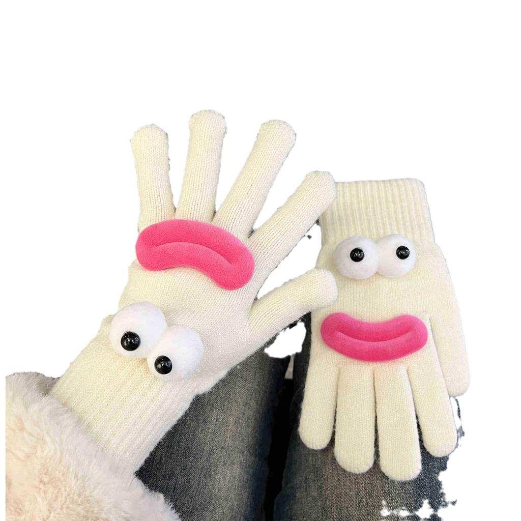 Korean Version of Funny Knitted Gloves for Women In Winter Warm and Cute Cartoon Students with Fingerless Touch Screen Split Finger Woolen Gloves