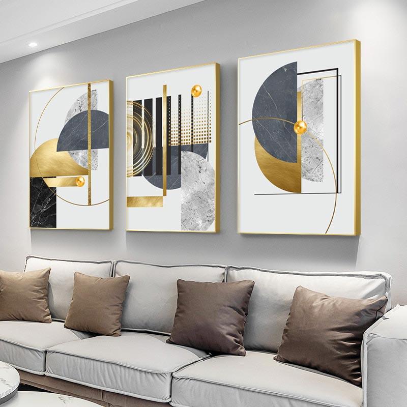 Abstract Golden Geometric Art Pattern Stitching Canvas Print Modern Gold Foil Poster Wall Paintings for Living Room Home Decor
