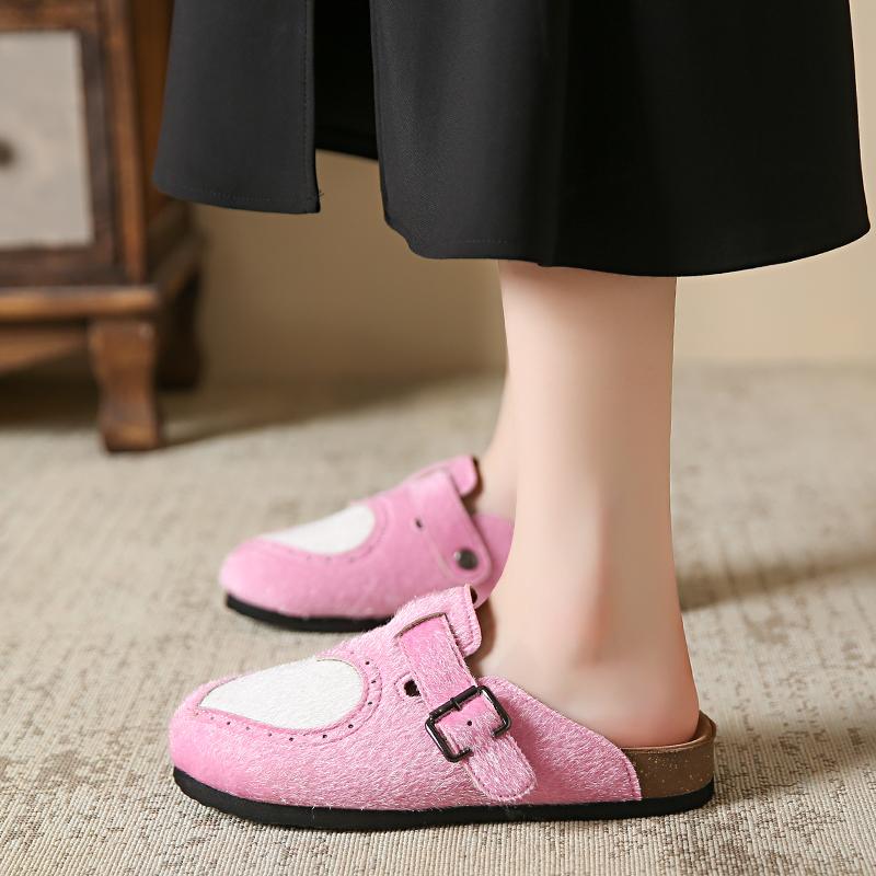 New Fashion Faux Suede Flat Slippers Women Autumn Vintage Close Toe Mules Shoes Woman Soft Sole Cork Slides Outdoor Slippers