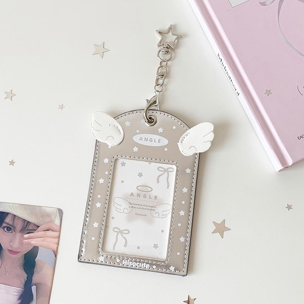 INS Sweet Aesthetic Kpop Photocard Holder for Girls Wings Keychain Schoolbag Charm Kawaii Displaying Photo Card Cover Case
