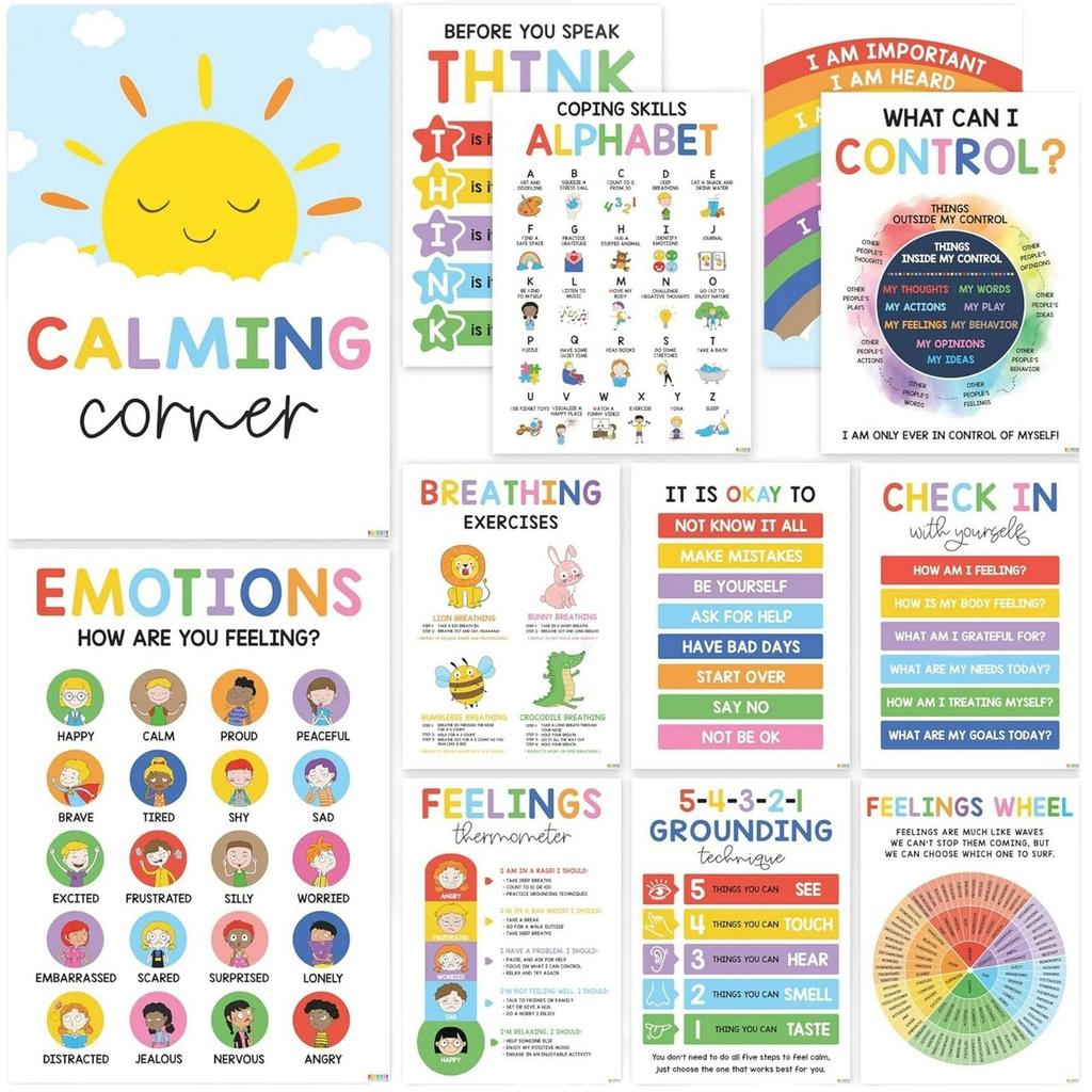 The New High-value Calm Corner Classroom Poster Student Emotional Roulette and Emotional Poster Mental Health Wall Decoration
