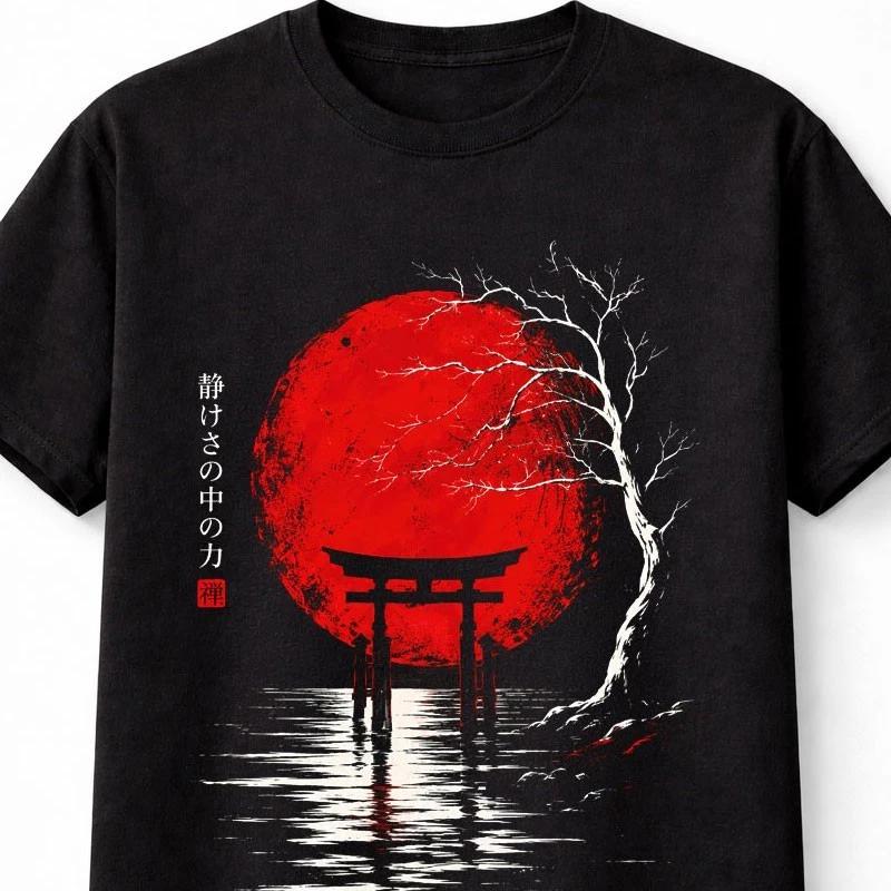 Japanese Torii Gate Red Moon Samurai Gothic Anime Unisex TShirt S